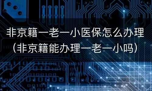非京籍一老一小医保怎么办理（非京籍能办理一老一小吗）