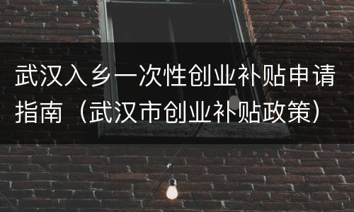 武汉入乡一次性创业补贴申请指南（武汉市创业补贴政策）