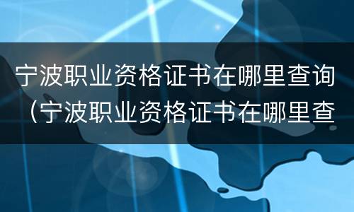 宁波职业资格证书在哪里查询（宁波职业资格证书在哪里查询真假）
