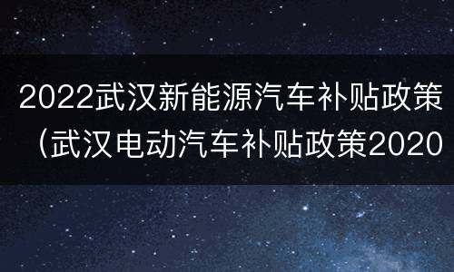 2022武汉新能源汽车补贴政策（武汉电动汽车补贴政策2020）