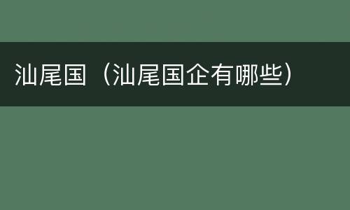 汕尾国（汕尾国企有哪些）