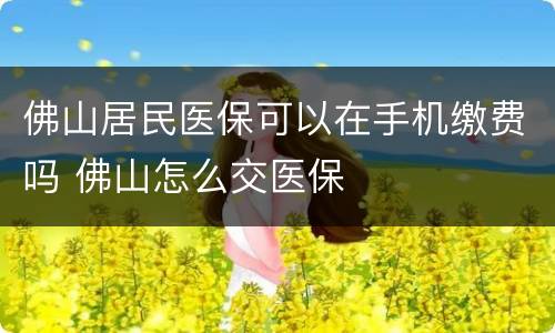 佛山居民医保可以在手机缴费吗 佛山怎么交医保