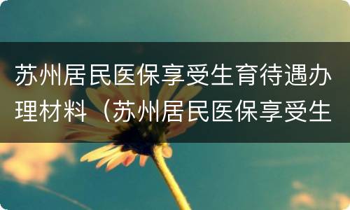 苏州居民医保享受生育待遇办理材料（苏州居民医保享受生育待遇办理材料有哪些）