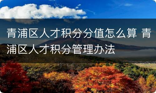 青浦区人才积分分值怎么算 青浦区人才积分管理办法