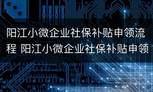 阳江小微企业社保补贴申领流程 阳江小微企业社保补贴申领流程视频