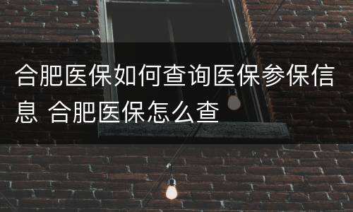 合肥医保如何查询医保参保信息 合肥医保怎么查