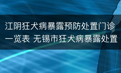 江阴狂犬病暴露预防处置门诊一览表 无锡市狂犬病暴露处置门诊