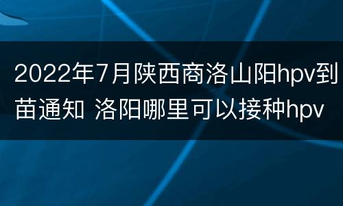 2022年7月陕西商洛山阳hpv到苗通知 洛阳哪里可以接种hpv
