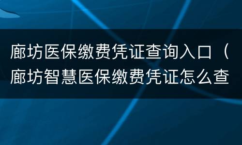 廊坊医保缴费凭证查询入口（廊坊智慧医保缴费凭证怎么查）