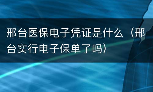 邢台医保电子凭证是什么（邢台实行电子保单了吗）