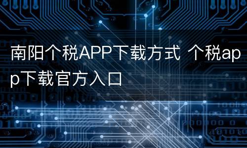 南阳个税APP下载方式 个税app下载官方入口
