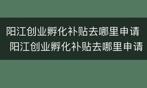 阳江创业孵化补贴去哪里申请 阳江创业孵化补贴去哪里申请呢