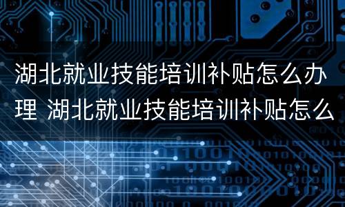 湖北就业技能培训补贴怎么办理 湖北就业技能培训补贴怎么办理的