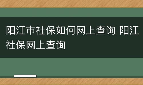 阳江市社保如何网上查询 阳江社保网上查询