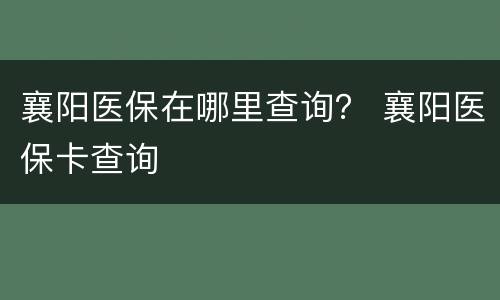 襄阳医保在哪里查询？ 襄阳医保卡查询