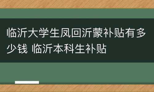 临沂大学生凤回沂蒙补贴有多少钱 临沂本科生补贴