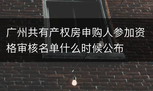 广州共有产权房申购人参加资格审核名单什么时候公布
