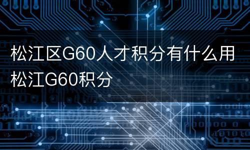 松江区G60人才积分有什么用 松江G60积分