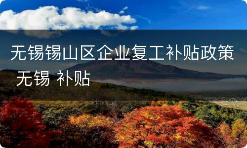无锡锡山区企业复工补贴政策 无锡 补贴