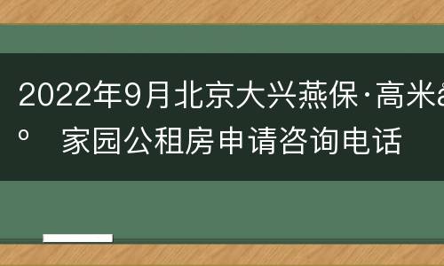 2022年9月北京大兴燕保·高米店家园公租房申请咨询电话