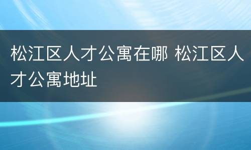 松江区人才公寓在哪 松江区人才公寓地址