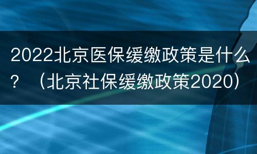 2022北京医保缓缴政策是什么？（北京社保缓缴政策2020）