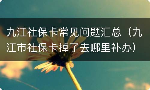 九江社保卡常见问题汇总（九江市社保卡掉了去哪里补办）