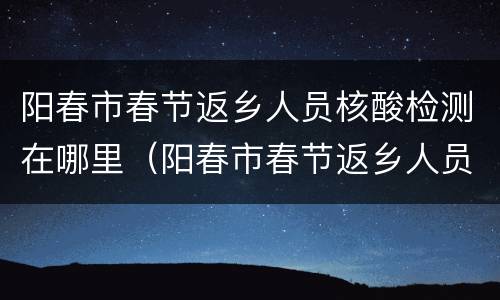 阳春市春节返乡人员核酸检测在哪里（阳春市春节返乡人员核酸检测在哪里查询）