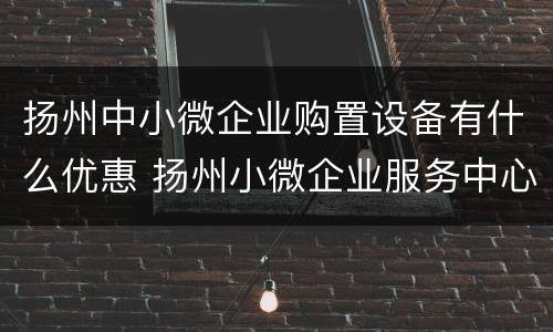 扬州中小微企业购置设备有什么优惠 扬州小微企业服务中心