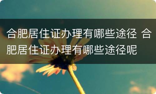 合肥居住证办理有哪些途径 合肥居住证办理有哪些途径呢