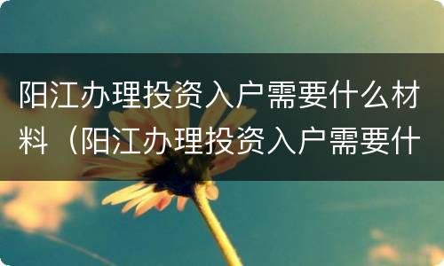 阳江办理投资入户需要什么材料（阳江办理投资入户需要什么材料呢）