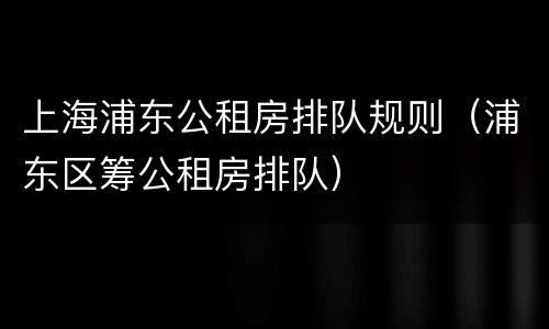 上海浦东公租房排队规则（浦东区筹公租房排队）