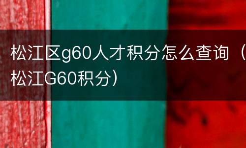 松江区g60人才积分怎么查询（松江G60积分）