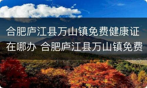 合肥庐江县万山镇免费健康证在哪办 合肥庐江县万山镇免费健康证在哪办的