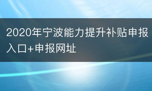 2020年宁波能力提升补贴申报入口+申报网址