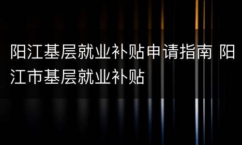 阳江基层就业补贴申请指南 阳江市基层就业补贴