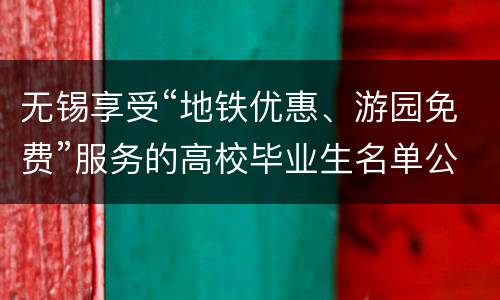 无锡享受“地铁优惠、游园免费”服务的高校毕业生名单公示