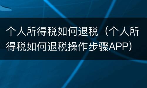 个人所得税如何退税（个人所得税如何退税操作步骤APP）