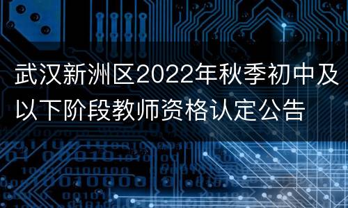 武汉新洲区2022年秋季初中及以下阶段教师资格认定公告