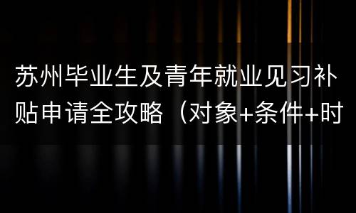 苏州毕业生及青年就业见习补贴申请全攻略（对象+条件+时间+材料下载）