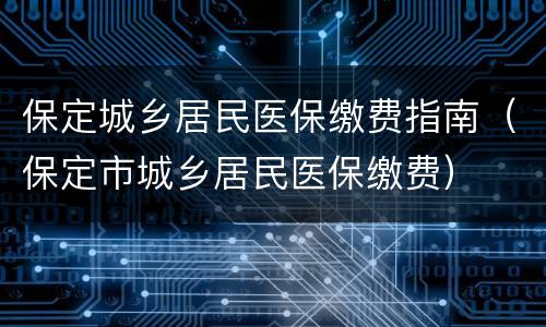 保定城乡居民医保缴费指南（保定市城乡居民医保缴费）