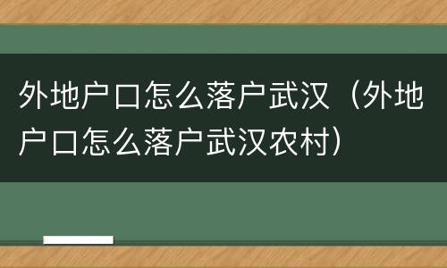 外地户口怎么落户武汉（外地户口怎么落户武汉农村）