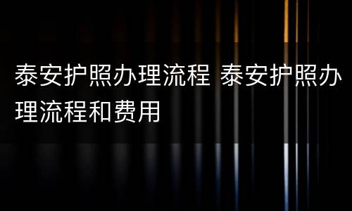 泰安护照办理流程 泰安护照办理流程和费用