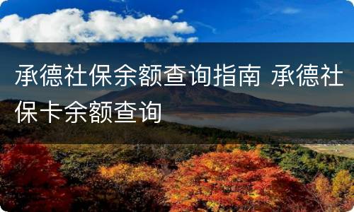 承德社保余额查询指南 承德社保卡余额查询