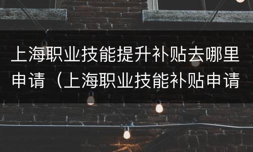 上海职业技能提升补贴去哪里申请（上海职业技能补贴申请程序与操作流程）