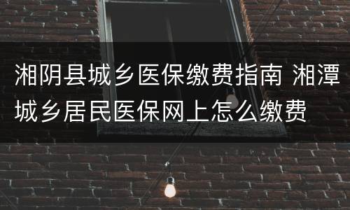 湘阴县城乡医保缴费指南 湘潭城乡居民医保网上怎么缴费