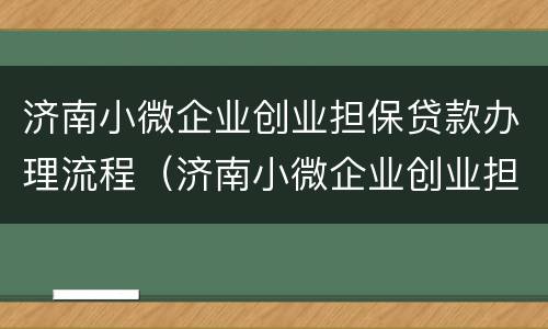 济南小微企业创业担保贷款办理流程（济南小微企业创业担保贷款办理流程图）