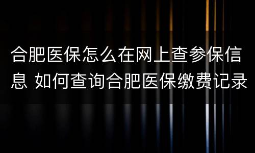 合肥医保怎么在网上查参保信息 如何查询合肥医保缴费记录查询