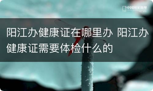 阳江办健康证在哪里办 阳江办健康证需要体检什么的
