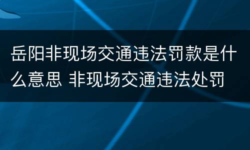 岳阳非现场交通违法罚款是什么意思 非现场交通违法处罚